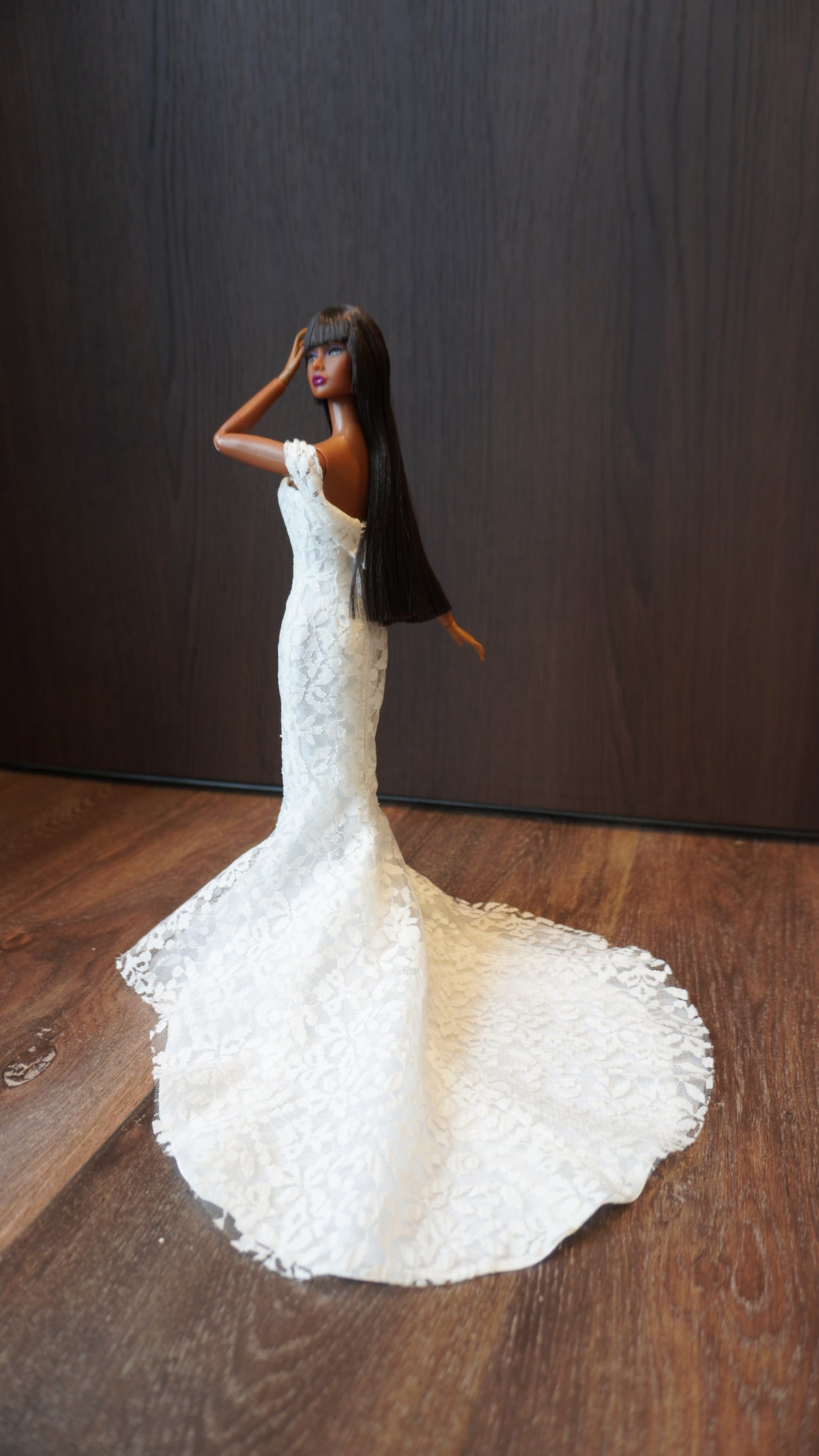 Elegance in Lace: Mermaid Wedding Gown for Poppy Parker